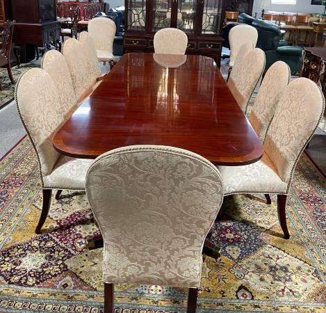 Set Of 12 Hickory Chair Upholstered And, Mahogany Dining Table Upholstered Chairs